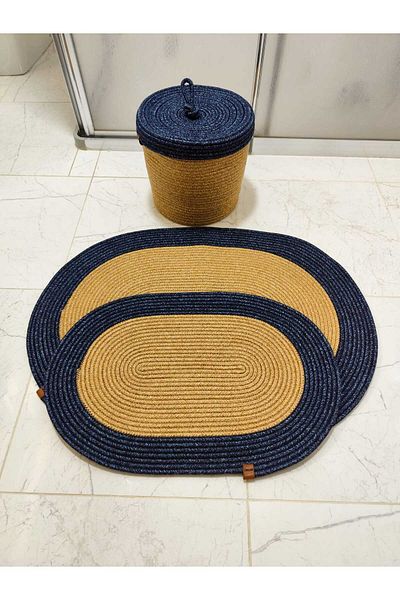 ModaCardin Σετ πατάκι μπάνιου από άχυρο από γιούτα Bohemian Style - Σετ 3 τεμαχίων, 50x80/40x60/Καλάθι/25x25 Στόμα