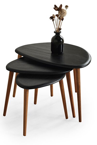 FAVdecor Masif Doğal Ahşap Zigon Sehpa 3'lü Set, Modern Masif Yan Sehpa