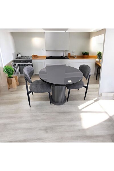 voguetasarım Bohem Salon Mutfak Balkon Masa Takımı 80 Cm Yuvarlak Masa Sandalye Takımı Gri