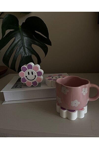 Louve Store Ofis Tipi Renkli Papatya Emojili Bardak Altlığı , Dekoratif Obje
