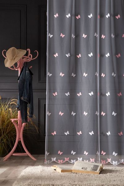 MAGİZA Butterfly Patterned Tulle Curtain - Does Not Want Ironing, 1e/2layer Sparse Pleat, Suitable for Living Room, Kitchen, Balcony and Children's Room