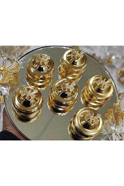 EVRA Lüx Kapaklı Gold Kelebekli Kahve Yanı Lokumluk + Şekerlik ( 6 Adet )