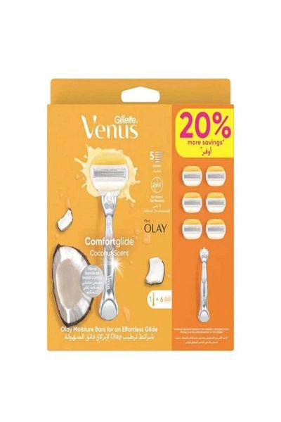Gillette Venus جيليت ماكينة حلاقة كومفورت جلايد مع اولاي جوز الهند للنساء من فينوس مع 6 شفرات قابلة لاعادة التعبئة