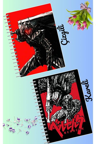 animeandyourworld Berserk Anime Notebook Set 21X30 A4 Sizes 21*30 Lined and Plaid 60 Sheets