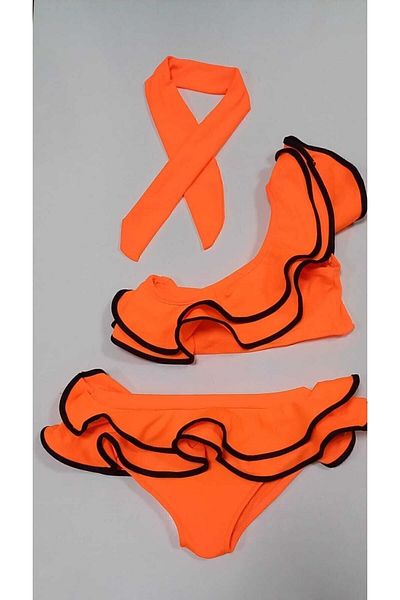 ÖYKÜ KİDS 3 Pieces Girl's Bikini Swimsuit Bandana Ruffle