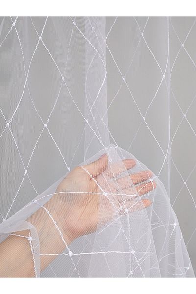 MAGİZA Geometry Patterned Tulle Curtain - Don't Want Iron, 1e-2floor Sparse Pleat, Suitable for Living Room and Kitchen Balcony and Rooms