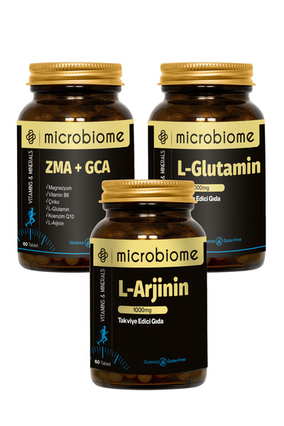 Microbiome 3'lü Aminoasit Paketi: Microbiome L-Arjinin, L-Glutamin, ZMA + GCA...
