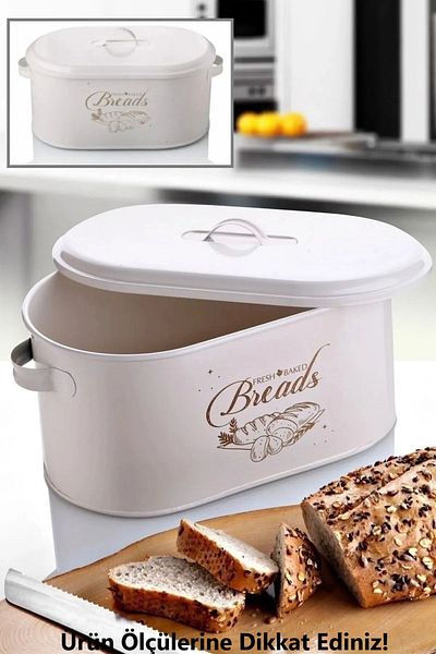Bayev Patterned Metal Bread Storage Container - White, Box with Lid
