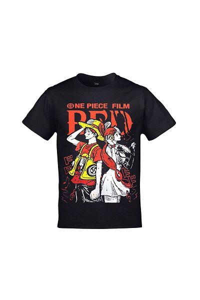 Orijin Tekstil One Piece Movie Red Monkey D. Luffy Uta Printed Unisex Black Tshirt