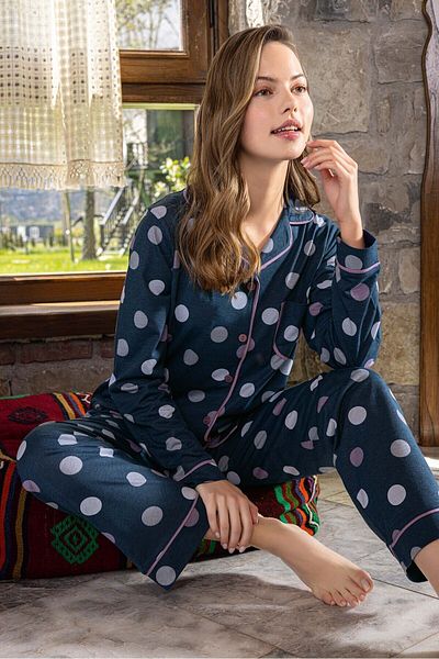 Aydoğan Women's Pajama Set Front Buttoned Cotton