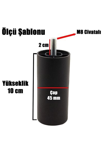 Badem10 Suport de ridicare cu șuruburi M8 negre - Baza canapea 10cm