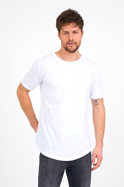 BASIC BasicLab %100 Pamuk Basic Yırtmaçlı T-Shirt - Beyaz