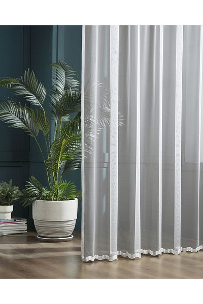 MAGİZA White Patterned Tulle Curtain - Skirt Does Not Want Ironing, 1e 2layer Sparse Pleat, Suitable for Living Room, Kitchen, Balcony and Rooms