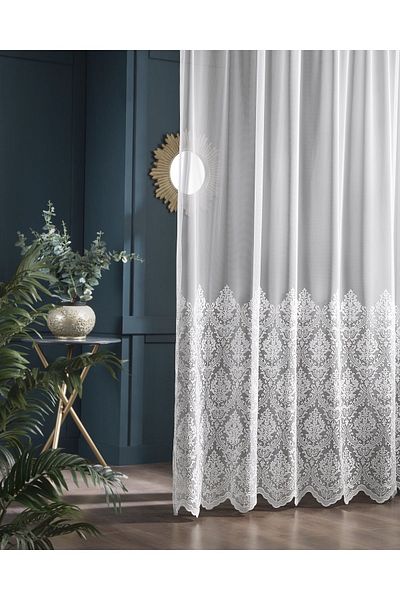MAGİZA Damask Patterned Tulle Curtain - Don't Want Iron, 1e-2,5-layer Normal Pleat, Suitable for Living Room, Kitchen, Balconies and Rooms