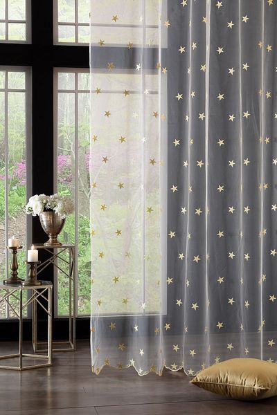 MAGİZA Tulle Curtain Star Pattern Does Not Want Iron 1E 2.5 Layers Normal Pleat Fits Living Room Kitchen Balcony and Children's Room