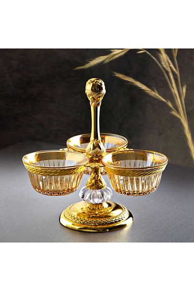 Elen Hediyelik Triple Gold Color Glass Bowl Snack Bowl