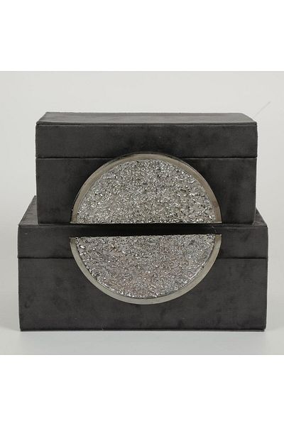 CREARTHOME Black Stone Patterned 2-Piece Velvet Box - Nickel Ak.Jr003
