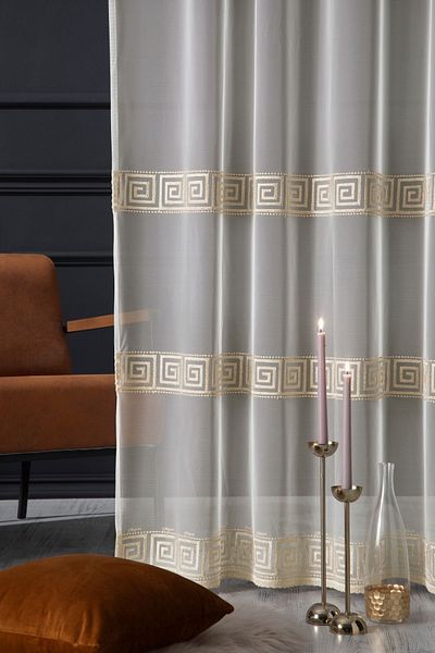 MAGİZA Geometry Patterned Tulle Curtain - Don't Want Iron, 1e-2floor Sparse Pleat, Suitable for Living Room and Kitchen Balcony and Rooms