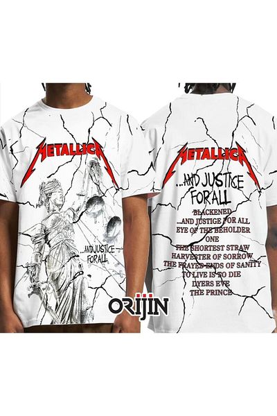 Orijin Tekstil Metallica And Justice For All Over Printed Unisex White T-shirt