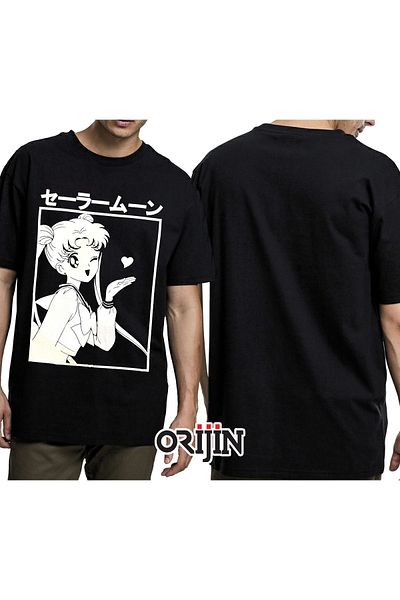 Orijin Tekstil Sailor Moon Heart Printed Unisex Black Tshirt