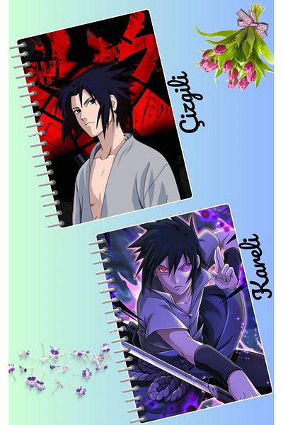 animeandyourworld طقم دفتر ساسوكي اوتشيها 2 قطعة مقاس A4 21*30 مخطط + مربعات 60 سيف