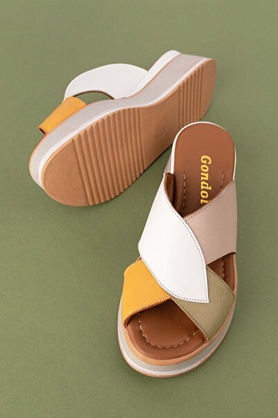 Gondol Γυναικείες παντόφλες σόλας πλατφόρμας από γνήσιο δέρμα Mlk.5207