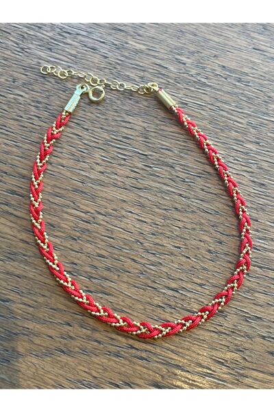 emy by emel luxury silver jewelry Kırmızı İpek İp Halhal 925 Ayar Gümüş