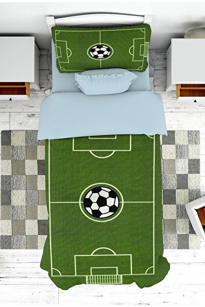 Genel Markalar Bebek ve Çocuk Odası Saha Desenli Yeşil Erkek Çocuk Yatak Örtü...