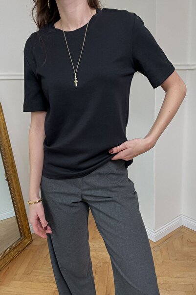 MAGARDE Tricou basic cu guler rotund - NEGRU