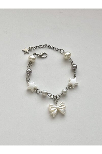 sleyshop Fairycore Kalp Yıldız Fiyonk Coquette Boncuk İnci Beyaz El Yapımı Bi...