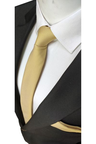 Elegante Cravatte Yellow Colored Dobby Woven Tie and Handkerchief