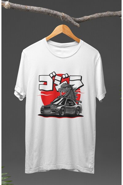 Fuddy Moda Unisex Nissan Godzilla GTR R34 Štampano siva majica - tema automob...