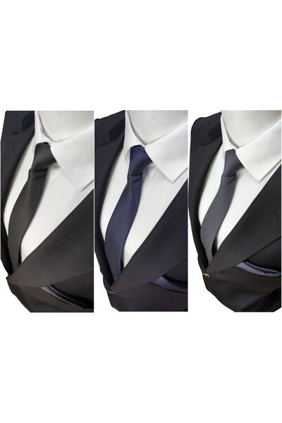 Elegante Cravatte Μαύρο Navy Blue Anthracite Grey Χρώμα Σετ 3 γραβάτες και μαντήλι Dobby
