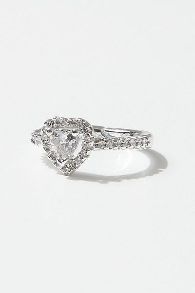Beyazinci Women's Silver White Heart Zircon Stone Adjustable Heart Serious Relationship Model Ring