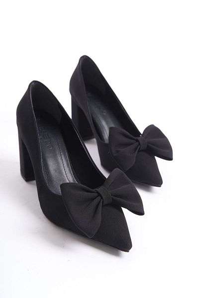 MARSEDO Lorena Black Satén Stiletto - Pantofi casual cu vârf ascuțit și toc gros