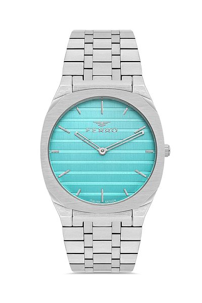 FERRO Men's Silver Color Turquoise Inside All Sport-Classic Calendar Wrist Watch + Bracelet Gift