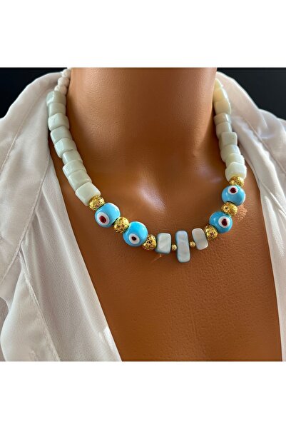 Limi Design Murano Evil Eye Necklace - White Glass Bead, Mother of Pearl and ...