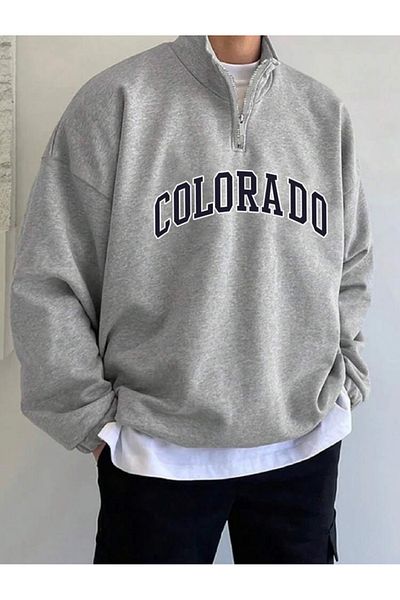 DEZZİİ Colorado Printed Gray Pullover Sweatshirt