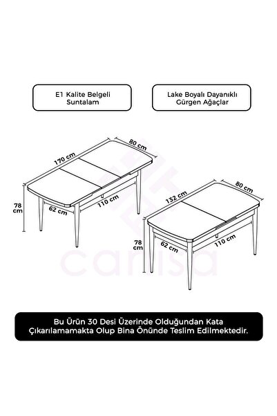 Canisa Rut Serisi 80x132 Açılabilir Yemek Odası Masası