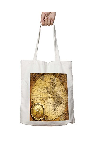 ART HEDİYE Παγκόσμιος Χάρτης Compass - Διαρκής, πλενόμενη τσάντα ώμου δύο όψεων