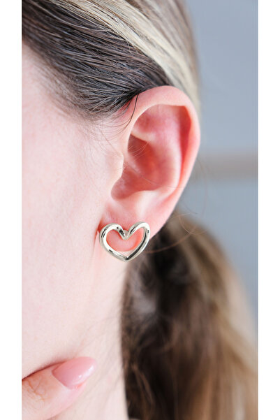 AURRARİ Gümüş Kaplama Minimal Kalp Döngü Küpe