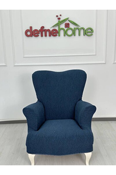 Defne Home Jakar Kumaş Lastikli Kayma Yapmayan Tek Kişilik 1 Adet Berjer Örtüsü Indigo