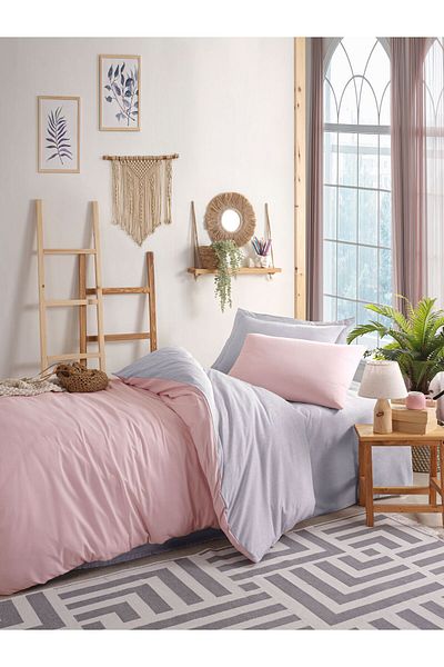 Eponj Home Μονό Σετ Παπλωματοθήκη Easy-Iron - Μασίφ Πούδρα-Γκρι