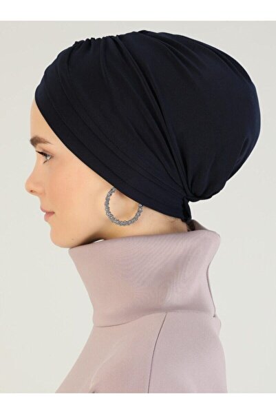 Naciye Sultan Μπλε καπό ναυτικό - Σταυρός τριών λωρίδων έτοιμος μουσουλμανικό καπό τουρμπάνι