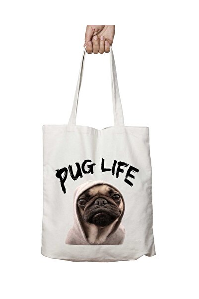 ART HEDİYE حقيبة Pug Life مطبوعة قابلة للغسل على الجانبين