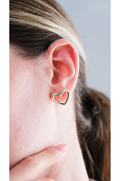 AURRARİ Gümüş Kaplama Minimal Kalp Döngü Küpe