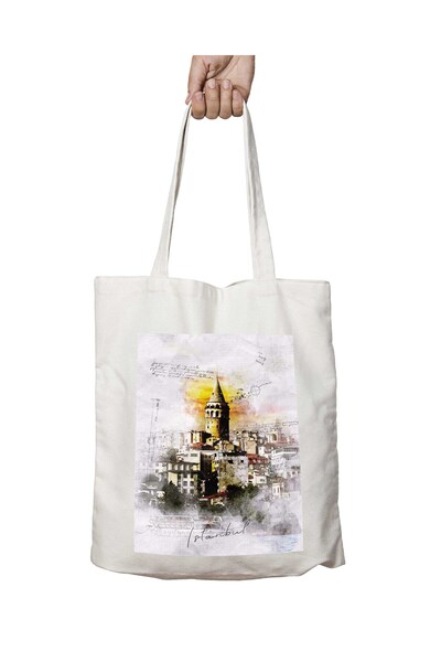 ART HEDİYE Istanbul City Two Sides Permanent Printed Washable Shoulder Tote B...