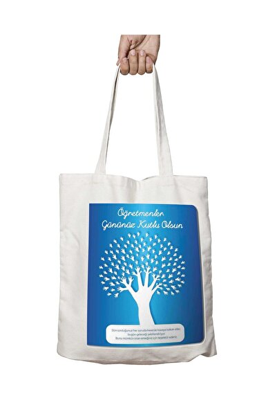 ART HEDİYE Blue Teachers' DaY Two Sides LastinG Printed Washable Shoulder Tot...