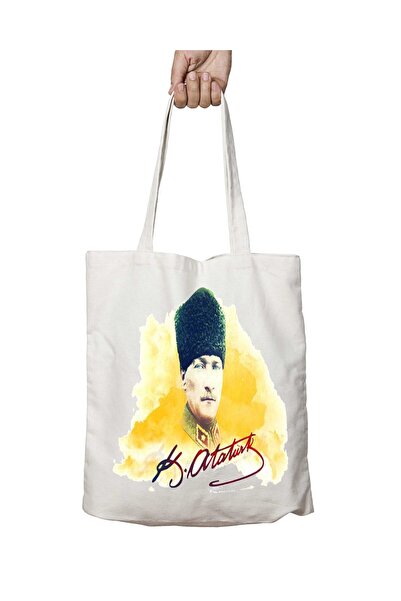 ART HEDİYE Mustafa Kemal Atatürk Yellow - Washable Printed Permanent Bag