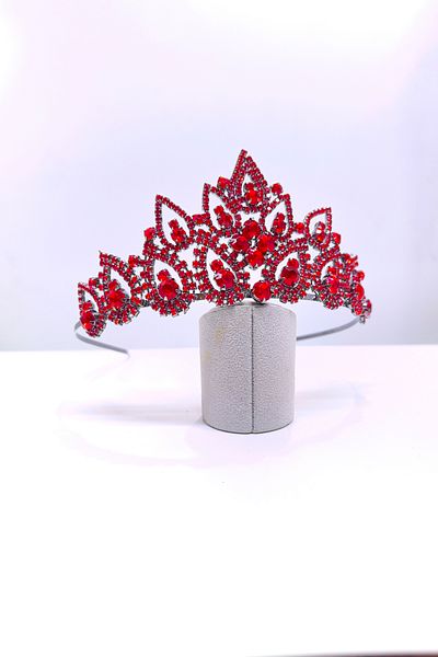 SimgeAksesuar Stylish and Elegant Engagement and Henna Crown and Hair Accessory with Red Crystal Stones